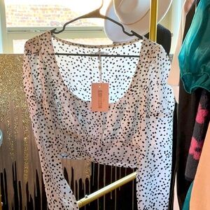 Women's Black and White Polka Dot Top